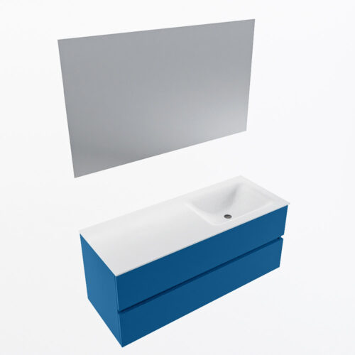 MONDIAZ VICA 120cm mueble de baño Jeans 2 cajones. Lavabo CLOUD Derecho sin orificio color Talc con espejo LED. - Imagen 6