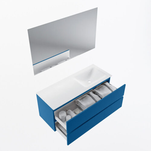 MONDIAZ VICA 120cm mueble de baño Jeans 2 cajones. Lavabo CLOUD Derecho sin orificio color Talc con espejo LED. - Imagen 7