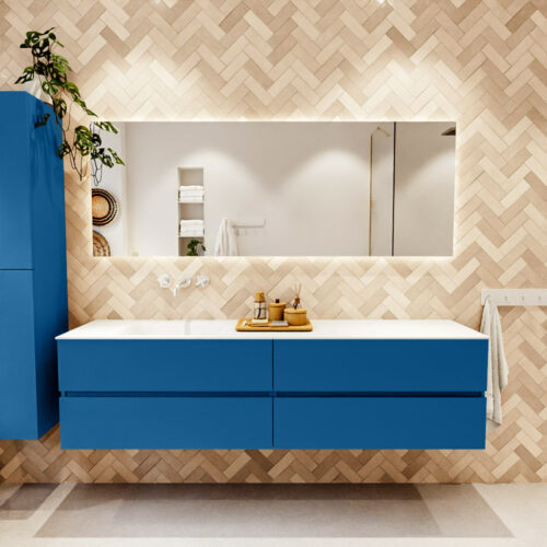 MONDIAZ VICA 190cm mueble de baño Jeans 4 cajones. Lavabo CLOUD Izquierda sin orificio color Talc con espejo LED. - Imagen 2