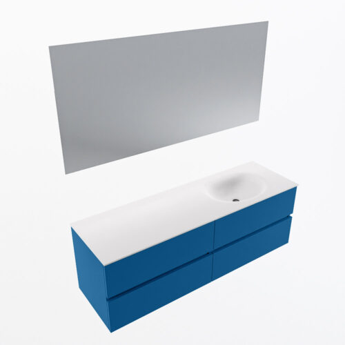 MONDIAZ VICA 150cm mueble de baño Jeans 4 cajones. Lavabo MOON Derecho 1 orificio color Talc con espejo LED. - Imagen 6