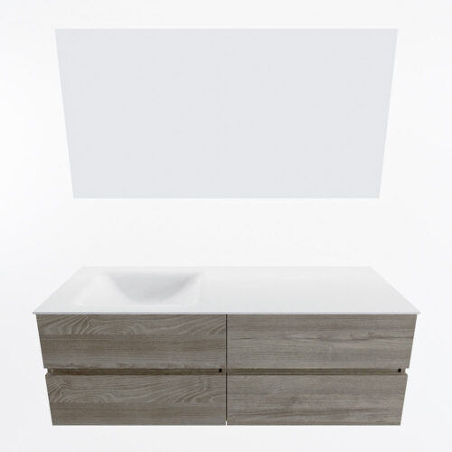 MONDIAZ VICA 140cm mueble de baño Light Brown Grey 4 cajones. Lavabo CLOUD Izquierda 1 orificio color Talc con espejo LED. - Imagen 5