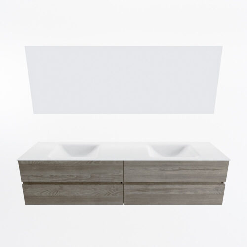 MONDIAZ VICA 200cm mueble de baño Light Brown Grey 4 cajones. Lavabo CLOUD Doble sin orificio color Talc con espejo LED. - Imagen 5