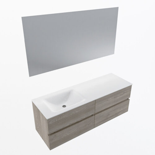 MONDIAZ VICA 140cm mueble de baño Light Brown Grey 4 cajones. Lavabo CLOUD Izquierda 1 orificio color Talc con espejo LED. - Imagen 6