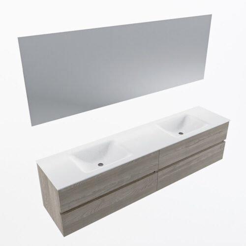 MONDIAZ VICA 200cm mueble de baño Light Brown Grey 4 cajones. Lavabo CLOUD Doble sin orificio color Talc con espejo LED. - Imagen 6