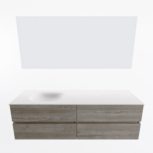 MONDIAZ VICA 160cm mueble de baño Light Brown Grey 4 cajones. Lavabo MOON Izquierda 1 orificio color Talc con espejo LED. - Imagen 5