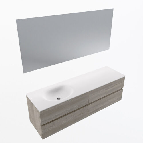 MONDIAZ VICA 160cm mueble de baño Light Brown Grey 4 cajones. Lavabo MOON Izquierda 1 orificio color Talc con espejo LED. - Imagen 6