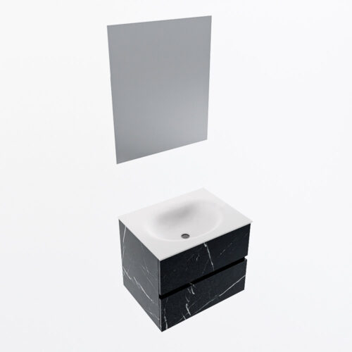 MONDIAZ VICA 60cm mueble de baño Marquina 2 cajones. Lavabo MOON Centro 1 orificio color Talc con espejo LED. - Imagen 6