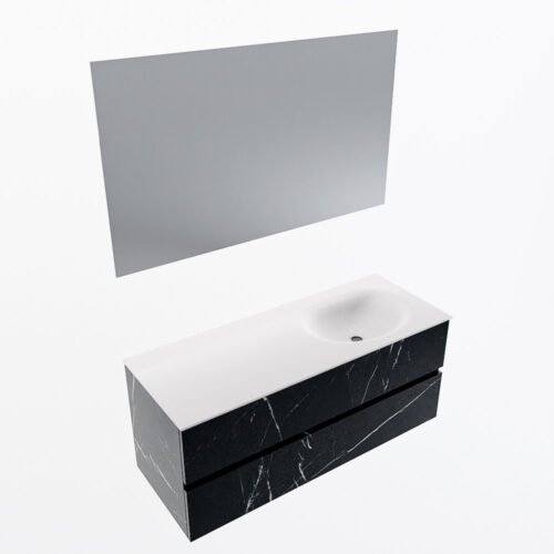 MONDIAZ VICA 120cm mueble de baño Marquina 2 cajones. Lavabo MOON Derecho sin orificio color Talc con espejo LED. - Imagen 6