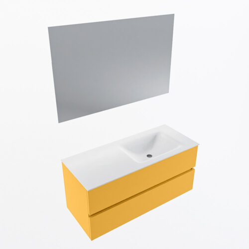 MONDIAZ VICA 110cm mueble de baño Ocher 2 cajones. Lavabo CLOUD Derecho sin orificio color Talc con espejo LED. - Imagen 6