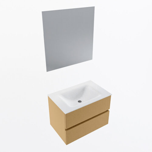 MONDIAZ VICA 70cm mueble de baño Oro 2 cajones. Lavabo CLOUD Centro 1 orificio color Talc con espejo LED. - Imagen 6