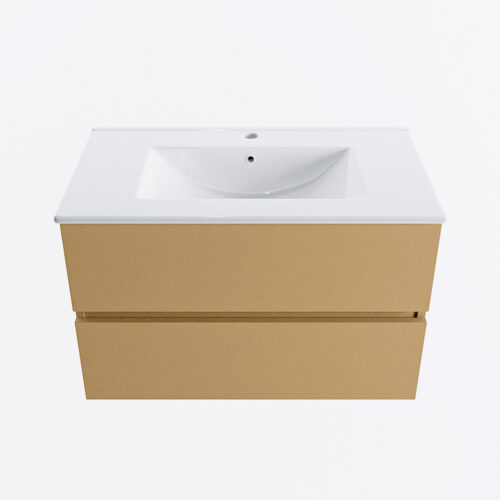 MONDIAZ VICA 80cm mueble de baño Oro 2 cajones. Lavabo DENIA Centro 1 orificio, color Blanco brillo. - Imagen 5