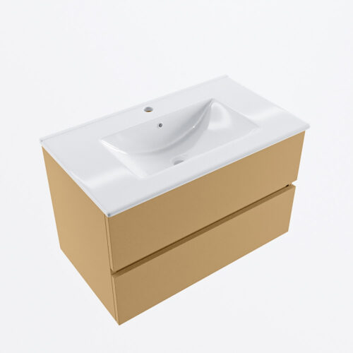 MONDIAZ VICA 80cm mueble de baño Oro 2 cajones. Lavabo DENIA Centro 1 orificio, color Blanco brillo. - Imagen 6