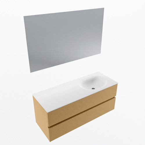 MONDIAZ VICA 120cm mueble de baño Oro 2 cajones. Lavabo MOON Derecho 1 orificio color Talc con espejo LED. - Imagen 6