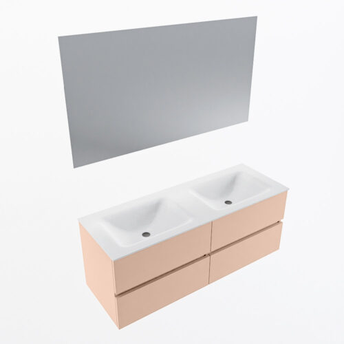 MONDIAZ VICA 130cm mueble de baño Rosee 4 cajones. Lavabo CLOUD Doble 2 orificios color Talc con espejo LED. - Imagen 6