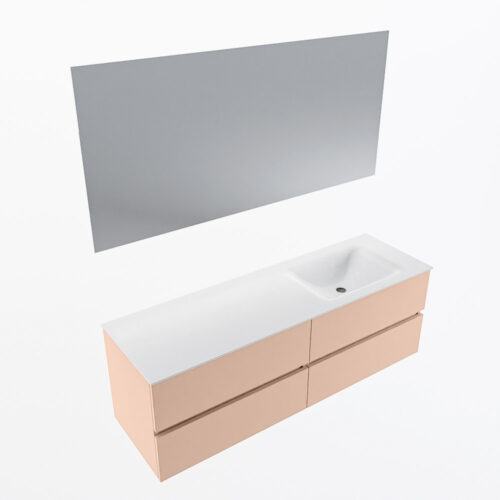 MONDIAZ VICA 150cm mueble de baño Rosee 4 cajones. Lavabo CLOUD Derecho sin orificio color Talc con espejo LED. - Imagen 6