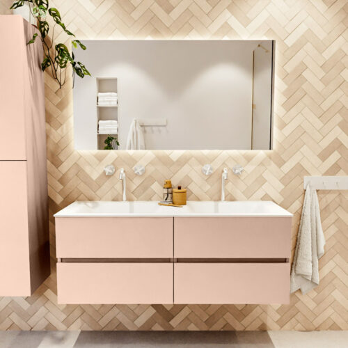 MONDIAZ VICA 130cm mueble de baño Rosee 4 cajones. Lavabo CLOUD Doble 2 orificios color Talc con espejo LED. - Imagen 2