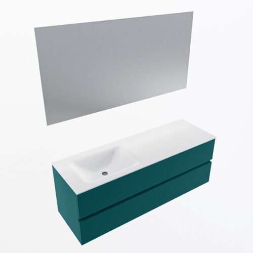 MONDIAZ VICA 140cm mueble de baño Smag 2 cajones. Lavabo CLOUD Izquierda 1 orificio color Talc con espejo LED. - Imagen 6