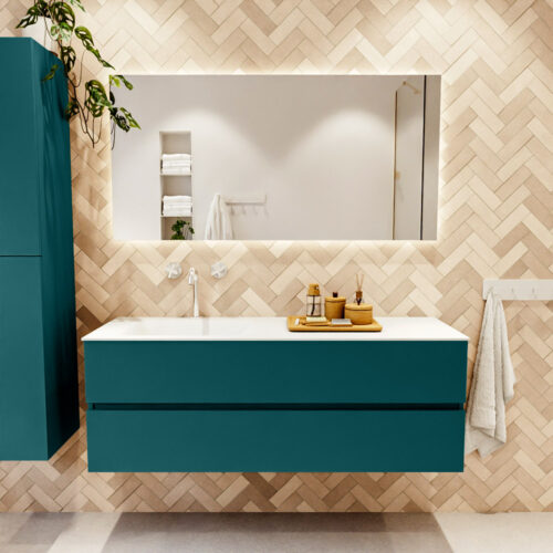 MONDIAZ VICA 140cm mueble de baño Smag 2 cajones. Lavabo CLOUD Izquierda 1 orificio color Talc con espejo LED. - Imagen 2