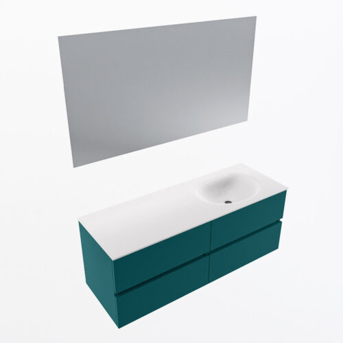 MONDIAZ VICA 130cm mueble de baño Smag 4 cajones. Lavabo MOON Derecho 1 orificio color Talc con espejo LED. - Imagen 6