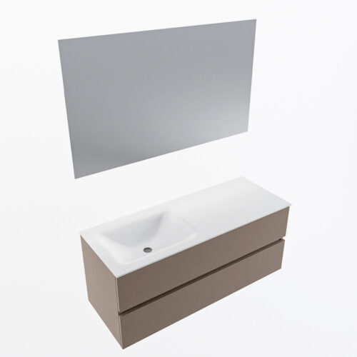 MONDIAZ VICA 120cm mueble de baño Smoke 2 cajones. Lavabo CLOUD Izquierda sin orificio color Talc con espejo LED. - Imagen 6