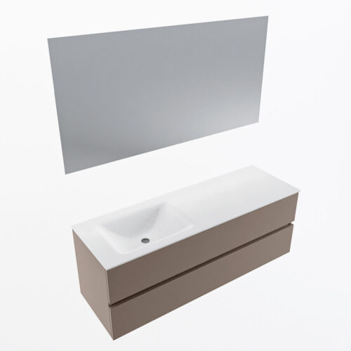 MONDIAZ VICA 140cm mueble de baño Smoke 2 cajones. Lavabo CLOUD Izquierda sin orificio color Talc con espejo LED. - Imagen 6