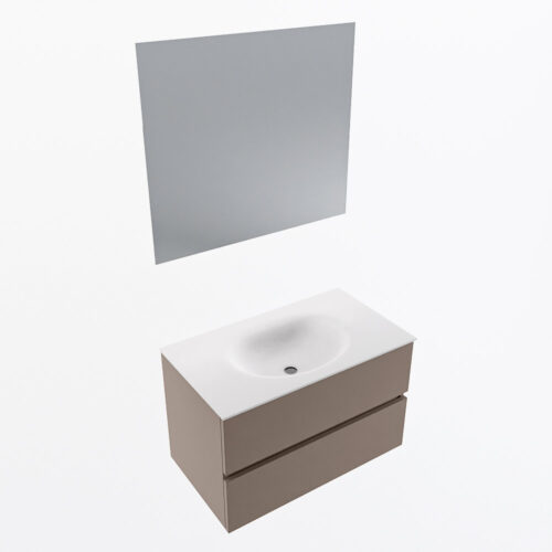 MONDIAZ VICA 80cm mueble de baño Smoke 2 cajones. Lavabo MOON Centro 1 orificio color Talc con espejo LED. - Imagen 6