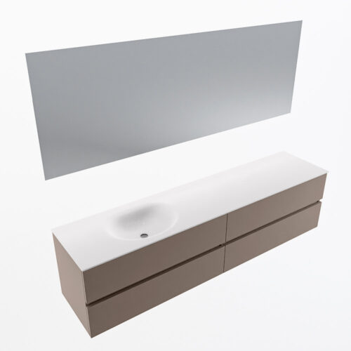 MONDIAZ VICA 200cm mueble de baño Smoke 4 cajones. Lavabo MOON Izquierda 1 orificio color Talc con espejo LED. - Imagen 6