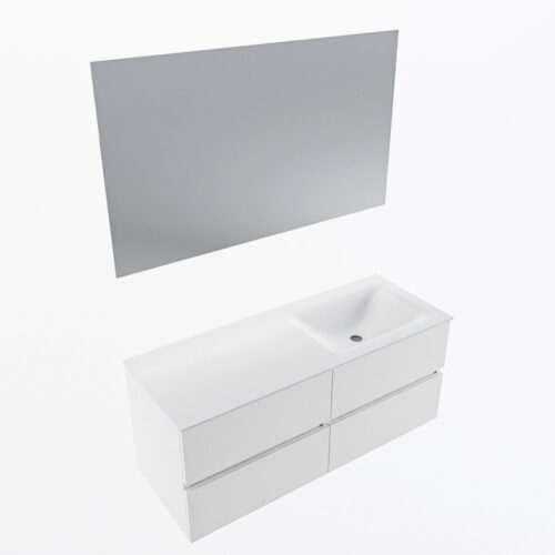 MONDIAZ VICA 120cm mueble de baño Talc 4 cajones. Lavabo CLOUD Derecho 1 orificio color Talc con espejo LED. - Imagen 6