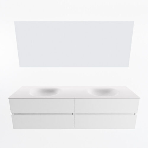 MONDIAZ VICA 180cm mueble de baño Talc 4 cajones. Lavabo MOON Doble sin orificio color Talc con espejo LED. - Imagen 5