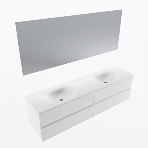 MONDIAZ VICA 180cm mueble de baño Talc 4 cajones. Lavabo MOON Doble sin orificio color Talc con espejo LED. - Imagen 6