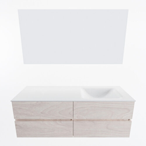 MONDIAZ VICA 140cm mueble de baño Underlayment 4 cajones. Lavabo CLOUD Derecho sin orificio color Talc con espejo LED. - Imagen 5