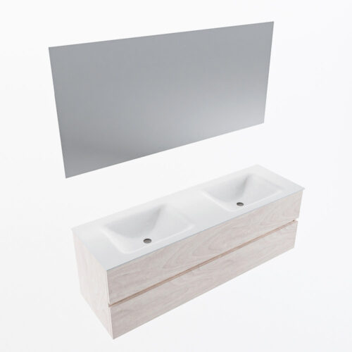 MONDIAZ VICA 150cm mueble de baño Underlayment 2 cajones. Lavabo CLOUD Doble 2 orificios color Talc con espejo LED. - Imagen 6