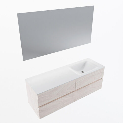 MONDIAZ VICA 140cm mueble de baño Underlayment 4 cajones. Lavabo CLOUD Derecho sin orificio color Talc con espejo LED. - Imagen 6