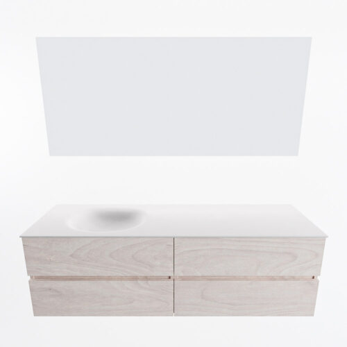 MONDIAZ VICA 160cm mueble de baño Underlayment 4 cajones. Lavabo MOON Izquierda 1 orificio color Talc con espejo LED. - Imagen 5