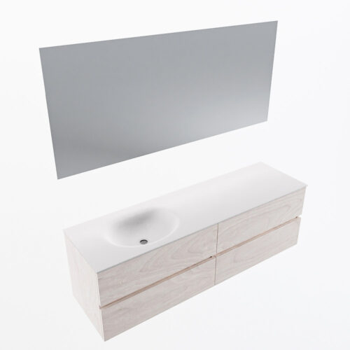 MONDIAZ VICA 160cm mueble de baño Underlayment 4 cajones. Lavabo MOON Izquierda 1 orificio color Talc con espejo LED. - Imagen 6