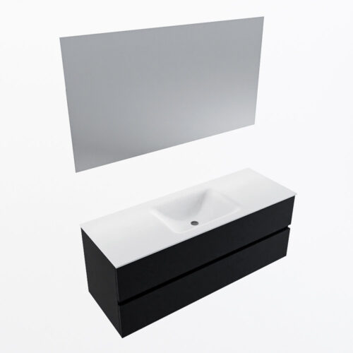 MONDIAZ VICA 130cm mueble de baño Urban 2 cajones. Lavabo CLOUD Centro 1 orificio color Talc con espejo LED. - Imagen 6