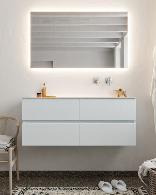 MONDIAZ VICA 120cm mueble de baño Clay 4 cajones lavabo MOON Derecho sin orificio con espejo LED. - Imagen 3