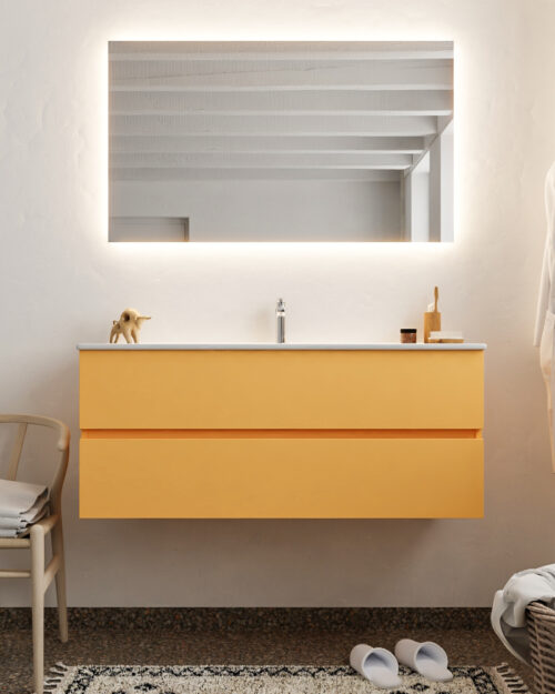 MONDIAZ VICA 120cm mueble de baño Ocher 2 cajones lavabo DENIA Centro 1 orificio con espejo LED. - Imagen 3