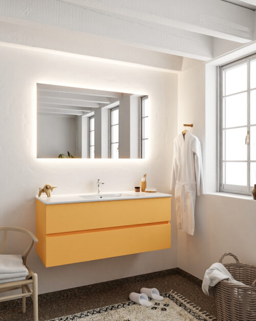 MONDIAZ VICA 120cm mueble de baño Ocher 2 cajones lavabo DENIA Centro 1 orificio con espejo LED. - Imagen 2