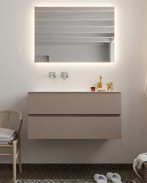 MONDIAZ VICA 100cm mueble de baño Smoke 2 cajones lavabo CLOUD Izquierda sin orificio con espejo LED. - Imagen 3