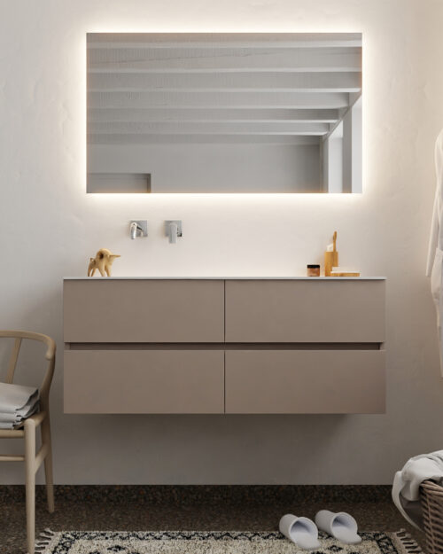 MONDIAZ VICA 120cm mueble de baño Smoke 4 cajones lavabo MOON Izquierda sin orificio con espejo LED. - Imagen 3