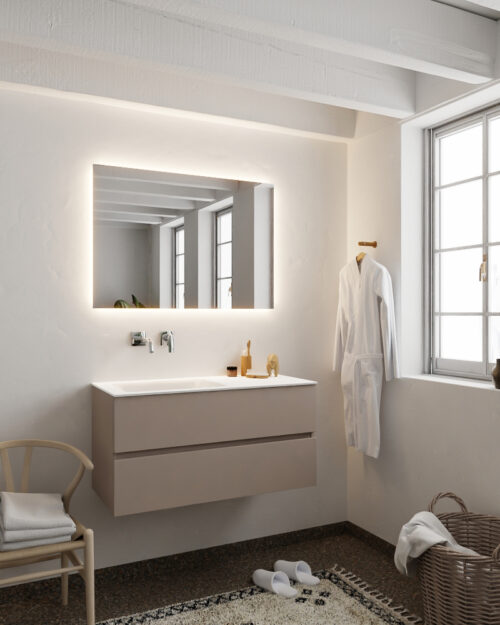 MONDIAZ VICA 100cm mueble de baño Smoke 2 cajones lavabo CLOUD Izquierda sin orificio con espejo LED. - Imagen 2