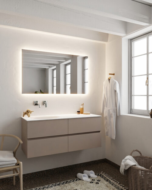 MONDIAZ VICA 120cm mueble de baño Smoke 4 cajones lavabo MOON Izquierda sin orificio con espejo LED. - Imagen 2