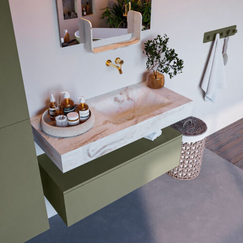 MONDIAZ ALAN-DLUX 100cm mueble de baño Army 1 cajón. Lavabo CLOUD Derecho sin orificios color Frappe.