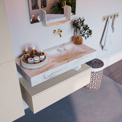 MONDIAZ ALAN-DLUX 100cm mueble de baño Linen 1 cajón. Lavabo CLOUD Derecho sin orificios color Frappe.