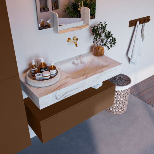 MONDIAZ ALAN-DLUX 100cm mueble de baño Rust 1 cajón. Lavabo CLOUD Derecho sin orificios color Frappe.