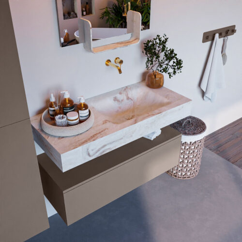 MONDIAZ ALAN-DLUX 100cm mueble de baño Smoke 1 cajón. Lavabo CLOUD Derecho sin orificios color Frappe.