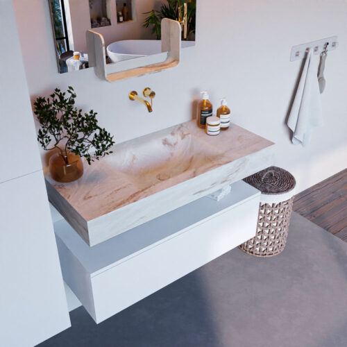 MONDIAZ ALAN-DLUX 100cm mueble de baño Talc 1 cajón. Lavabo CLOUD Centro sin orificios color Frappe.