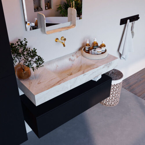 MONDIAZ ALAN-DLUX 110cm mueble de baño Urban 1 cajón. Lavabo CLOUD Centro sin orificios color Frappe.