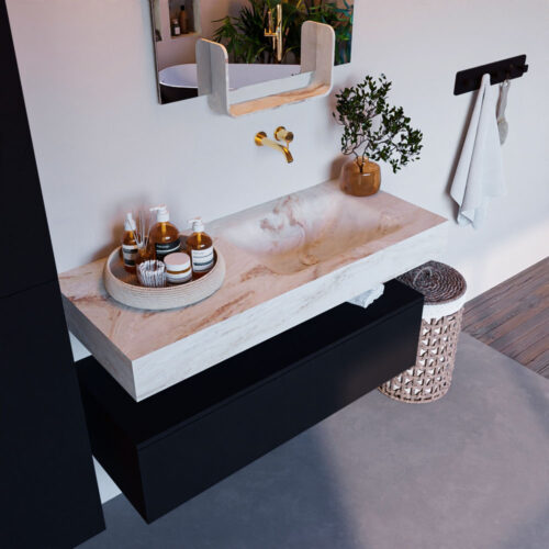 MONDIAZ ALAN-DLUX 110cm mueble de baño Urban 1 cajón. Lavabo CLOUD Derecho sin orificios color Frappe.